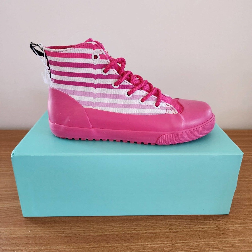Hunter for Target Kids' Striped Dipped Canvas High Top Sneakers Pink Size 4 NWT